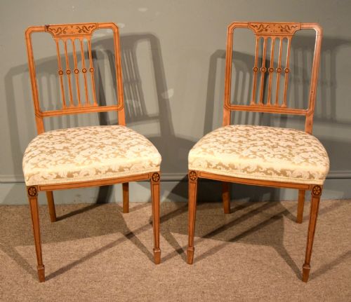 An Elegant Pair of Edwardian Satinwood Inlaid Side Chairs