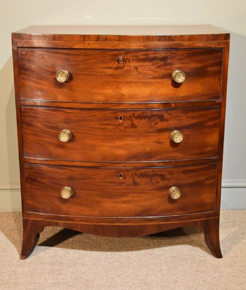 An Elegant Small Regency Mahogany and Satinwood Three Drawer Chest