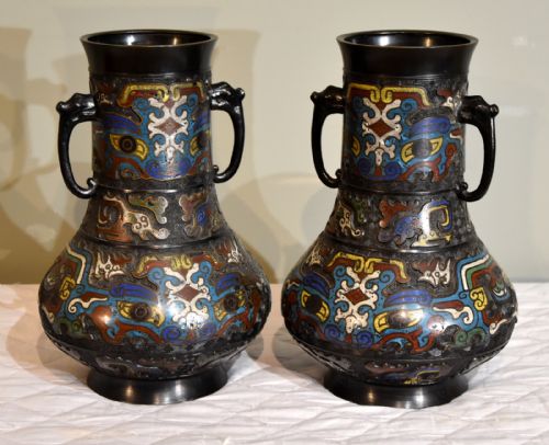 Pair of Japanese Cloisonne Vases Bronze
