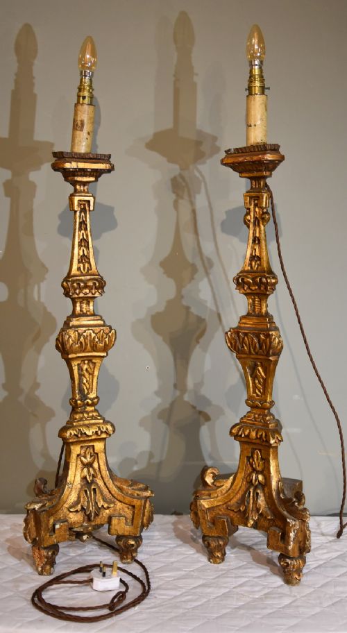 A Beautiful Pair of Italianate Gilded Alter Sticks