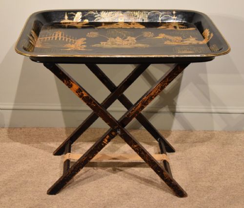 A Lovely Regency Period Chinoiserie Lacquer Tray on Stand