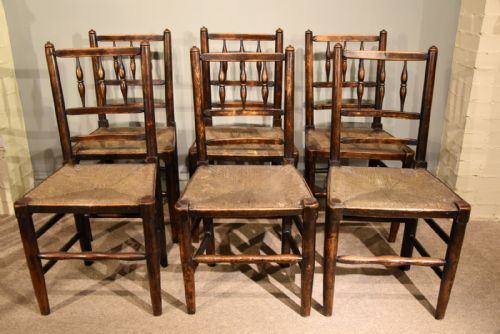 a charming set of six 19th century ash country chairs - CATEGORY: ANTIQUE CHAIRS - DATED 19TH CENTURY