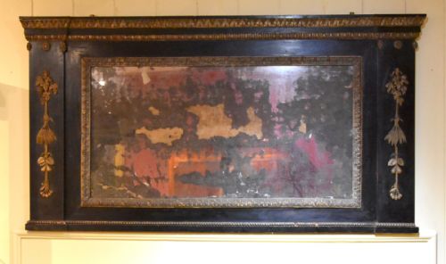 georgian carved ebonised and gilt overmantle mirror - CATEGORY: ANTIQUE MIRRORS - DATED GEORGIAN