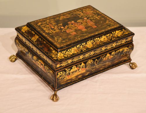 a lovely regency lacquer chinoisserie jewellery box - CATEGORY: ANTIQUE BOXES - DATED REGENCY