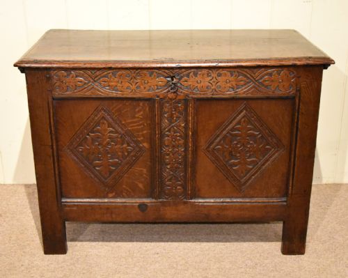 a small early 18th century oak two panelled coffer - CATEGORY: ANTIQUE CHESTS - DATED 18TH CENTURY