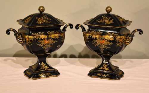 a splendid pair of regency tole chestnut urns - CATEGORY: ANTIQUE MISCELLANEOUS - DATED REGENCY