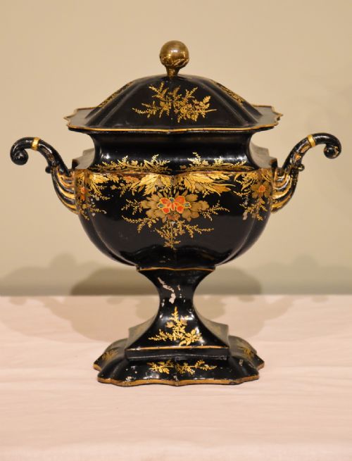 A SPLENDID PAIR OF REGENCY TOLE CHESTNUT URNS - ADDITIONAL PHOTO 2