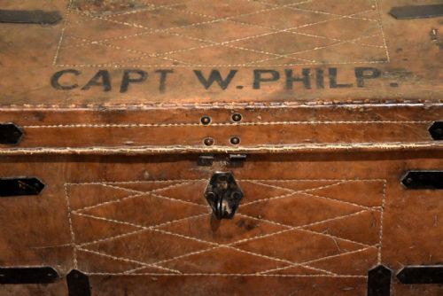 A MID 19TH CENTURY LEATHER AND IRON BOUND TRUNK - ADDITIONAL PHOTO 2