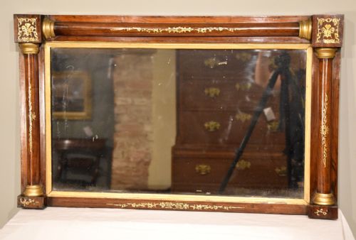 regency rosewood and gilt overmantel mirror - CATEGORY: ANTIQUE MIRRORS - DATED REGENCY