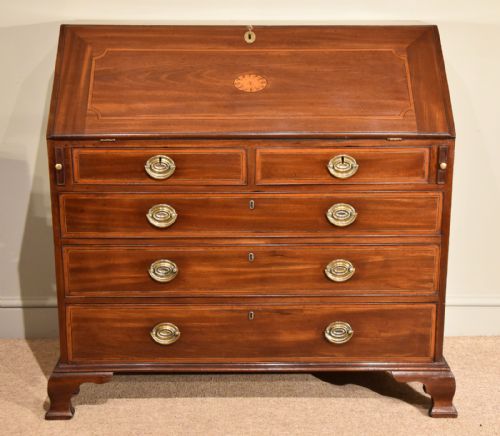 george iii mahogany inlaid bureau - CATEGORY: ANTIQUE BUREAU - DATED GEORGIAN