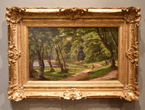 a walk in the park oil painting by carsten henriksen - CATEGORY: ANTIQUE ART - DATED 19TH CENTURY