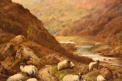 SHEEP IN HIGHLAND GLEN OIL PAINTING BY ROBERT WATSON - ADDITIONAL PHOTO 5