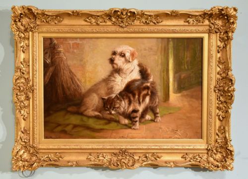 making friends oil painting by john fitzmarshall - CATEGORY: ANTIQUE ART - DATED 1900