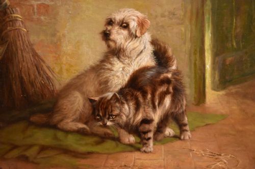 MAKING FRIENDS OIL PAINTING BY JOHN FITZMARSHALL - ADDITIONAL PHOTO 1