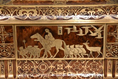 AMBROYNA SEWING BOX BEAUTIFULLY DECORATED IN BRASS - ADDITIONAL PHOTO 2