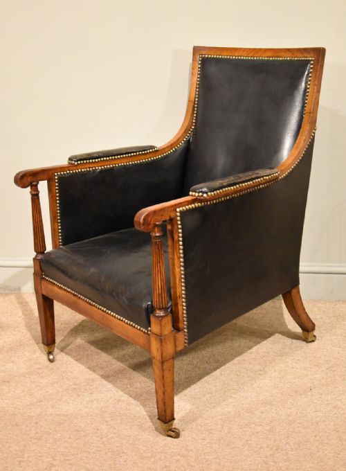GEORGE III OAK LIBRARY CHAIR IN BLACK HIDE - ADDITIONAL PHOTO 1