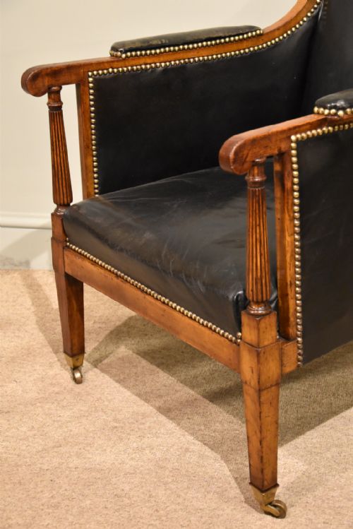 GEORGE III OAK LIBRARY CHAIR IN BLACK HIDE - ADDITIONAL PHOTO 3