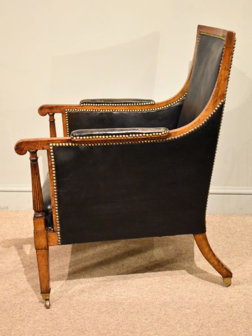 GEORGE III OAK LIBRARY CHAIR IN BLACK HIDE - ADDITIONAL PHOTO 5