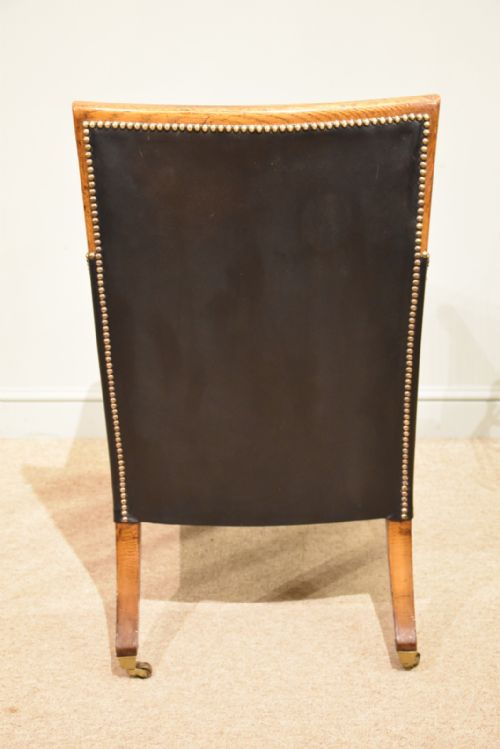 GEORGE III OAK LIBRARY CHAIR IN BLACK HIDE - ADDITIONAL PHOTO 6