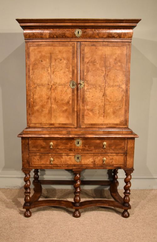 queen anne burr walnut cabinet on stand - CATEGORY: ANTIQUE CUPBOARDS - DATED 18TH CENTURY