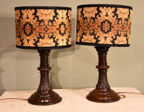 carved walnut candlestick lamps - CATEGORY: ANTIQUE LIGHTING - DATED 1860
