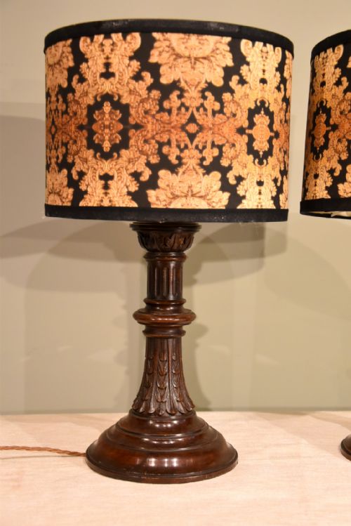 CARVED WALNUT CANDLESTICK LAMPS - ADDITIONAL PHOTO 1