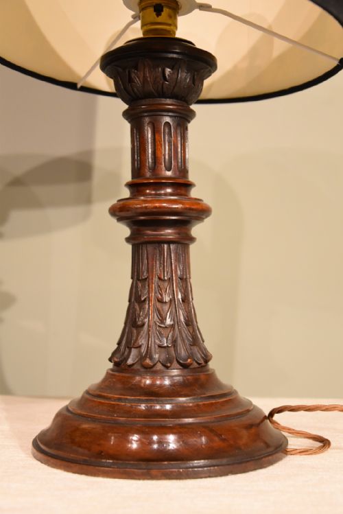 CARVED WALNUT CANDLESTICK LAMPS - ADDITIONAL PHOTO 2