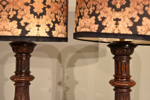 CARVED WALNUT CANDLESTICK LAMPS - ADDITIONAL PHOTO 3