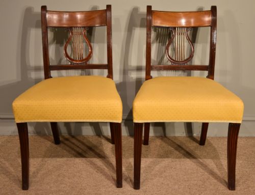 regency brass inlaid harp side chairs - CATEGORY: ANTIQUE CHAIRS - DATED REGENCY