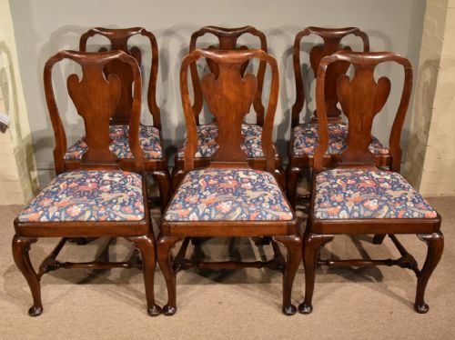set of six george ii walnut dining chairs - CATEGORY: ANTIQUE CHAIRS - DATED GEORGIAN