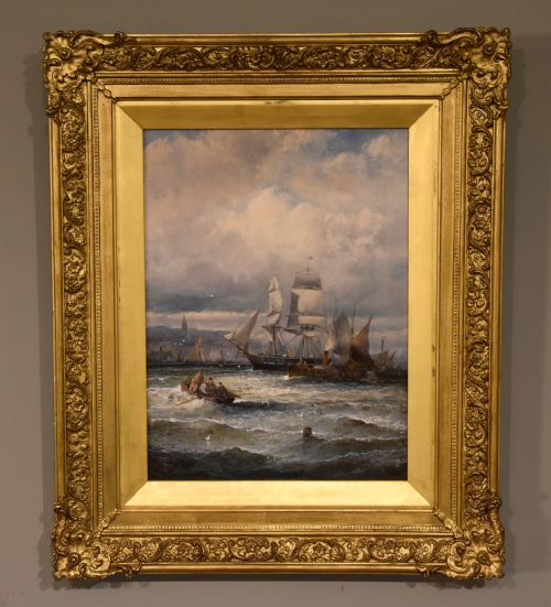 OIL PAINTING SHIPPING OFF GRAVESEND AND ROCHESTER NEAR STROOD PAIR WILLIAM ANSLOW THORNLEY - ADDITIONAL PHOTO 1