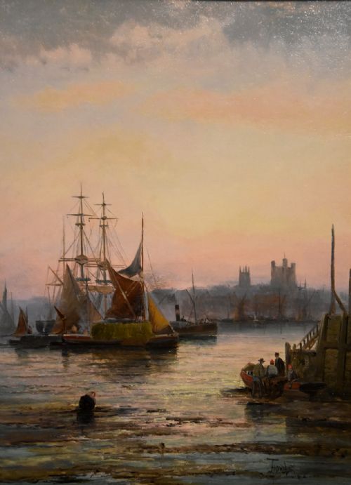 OIL PAINTING SHIPPING OFF GRAVESEND AND ROCHESTER NEAR STROOD PAIR WILLIAM ANSLOW THORNLEY - ADDITIONAL PHOTO 4