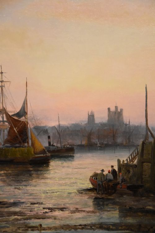 OIL PAINTING SHIPPING OFF GRAVESEND AND ROCHESTER NEAR STROOD PAIR WILLIAM ANSLOW THORNLEY - ADDITIONAL PHOTO 5