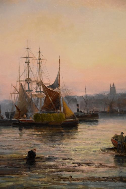 OIL PAINTING SHIPPING OFF GRAVESEND AND ROCHESTER NEAR STROOD PAIR WILLIAM ANSLOW THORNLEY - ADDITIONAL PHOTO 6