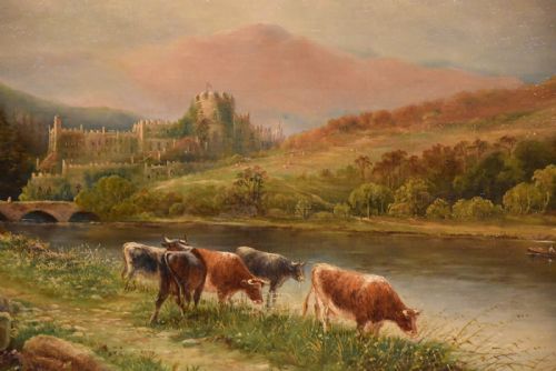 OIL PAINTING BY HENRY HARRIS LYNCLIFF CASTLE - ADDITIONAL PHOTO 2