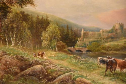 OIL PAINTING BY HENRY HARRIS LYNCLIFF CASTLE - ADDITIONAL PHOTO 3