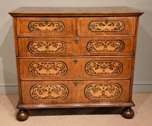 WILLIAM AND MARY MARQUETRY CHEST OF DRAWERS - ADDITIONAL PHOTO 2