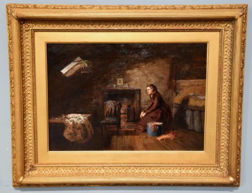 oil painting the canary by harry frier - CATEGORY: ANTIQUE ART - DATED 19TH CENTURY