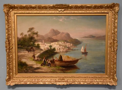 oil painting 'on the tiber italy' by william raymond dommersen - CATEGORY: ANTIQUE ART - DATED 1900