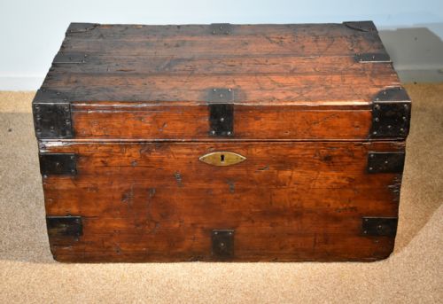ships trunk 19th century pine and iron bound - CATEGORY: ANTIQUE CHESTS - DATED 19TH CENTURY