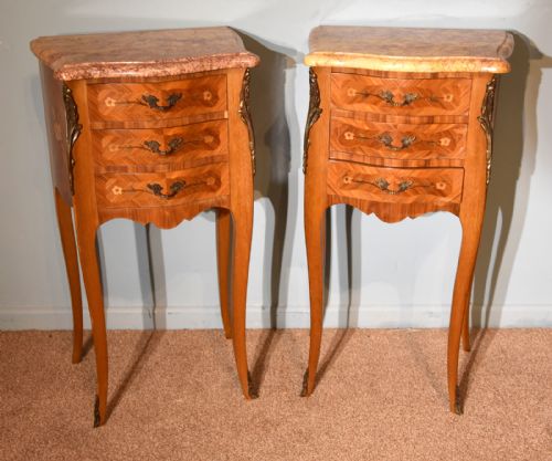 french marble topped bedside tables - CATEGORY: ANTIQUE CUPBOARDS - DATED 1930