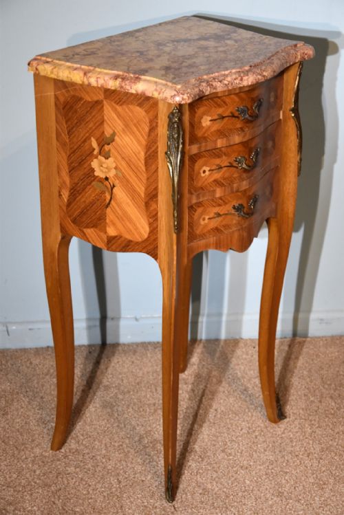 FRENCH MARBLE TOPPED BEDSIDE TABLES - ADDITIONAL PHOTO 4
