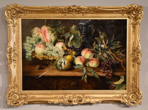 oil painting by richard colls the desert table - CATEGORY: ANTIQUE ART - DATED 19TH CENTURY
