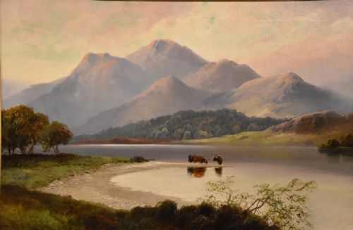 OIL PAINTING BY HENRY ROBINSON HALL THE SILVER STRAND LOCH KATRINE - ADDITIONAL PHOTO 1