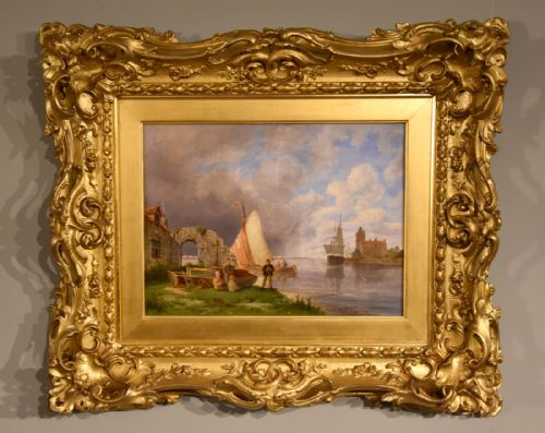 oil painting by pieter cornelis dommersen on het spaarn near haarlem holland - CATEGORY: ANTIQUE ART - DATED 1900