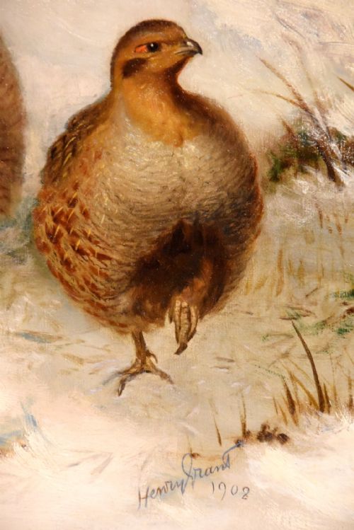 OIL PAINTING BY HENRY GRANT PARTRIDGES IN THE SNOW - ADDITIONAL PHOTO 1