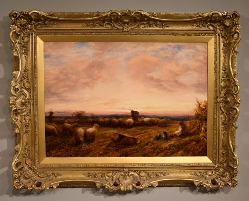 oil painting by john linnell royal academy feeding sheep - CATEGORY: ANTIQUE ART - DATED 19TH CENTURY