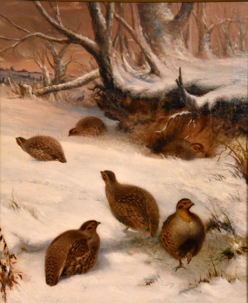 OIL PAINTING BY HENRY GRANT PARTRIDGES IN THE SNOW - ADDITIONAL PHOTO 2