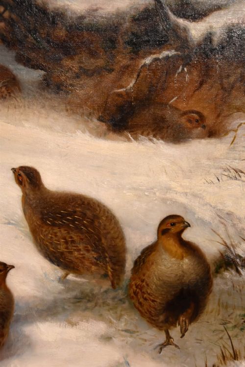 OIL PAINTING BY HENRY GRANT PARTRIDGES IN THE SNOW - ADDITIONAL PHOTO 3