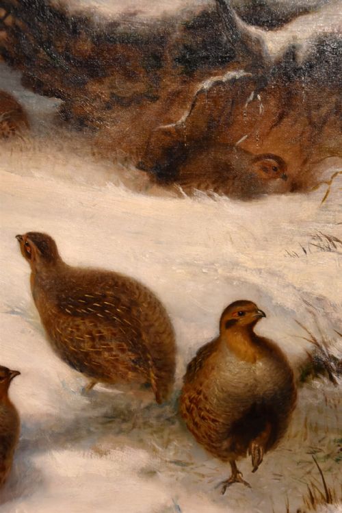OIL PAINTING BY HENRY GRANT PARTRIDGES IN THE SNOW - ADDITIONAL PHOTO 4